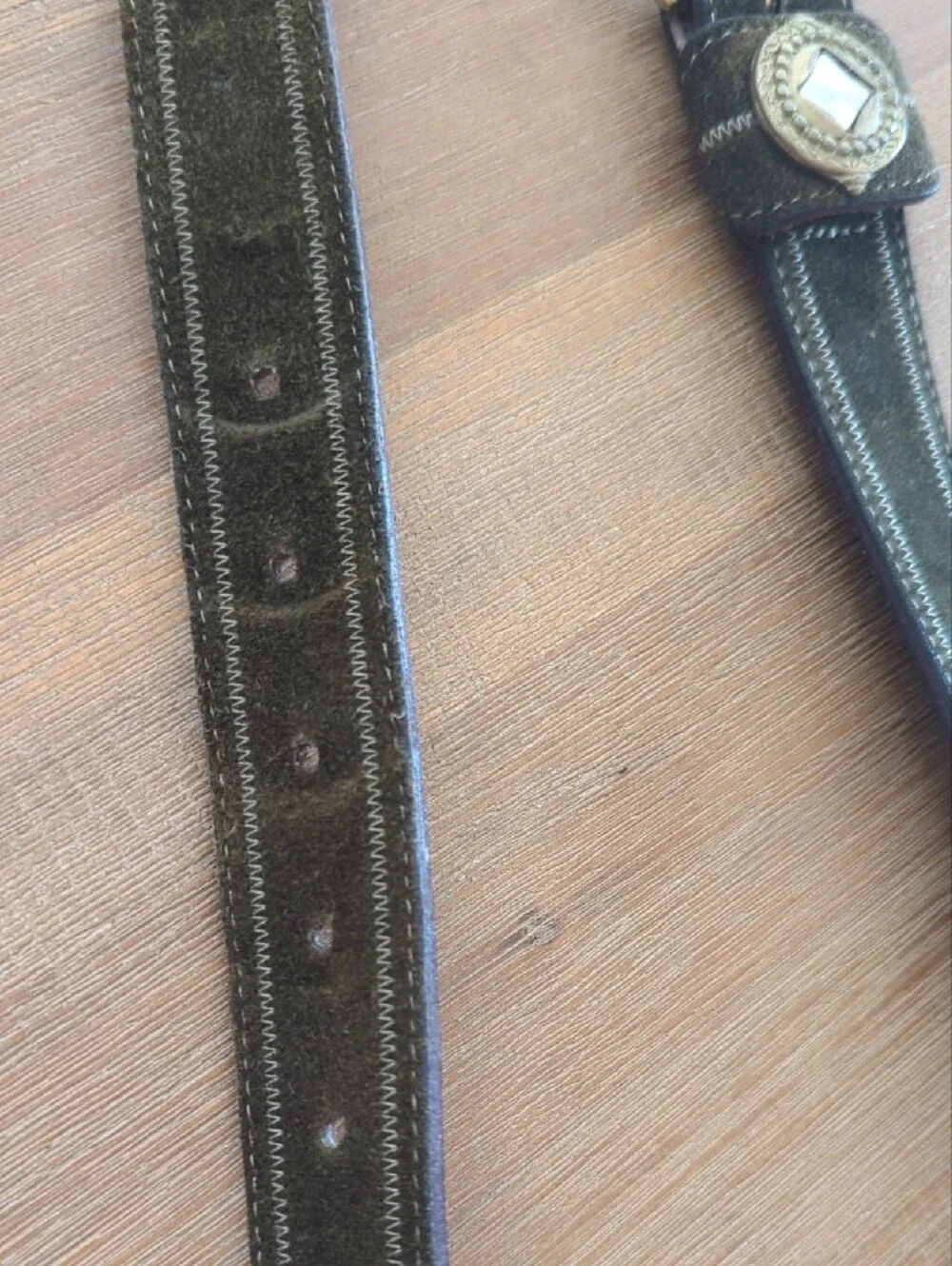 Linea Pelle Olive Suede Belt with Brass Decorative Buckle